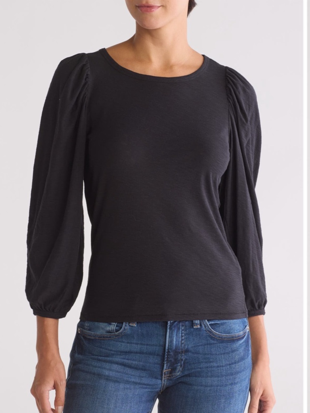 Nation LTD Cecilia Long Balloon Sleeve Pima Cotton Top Size Large